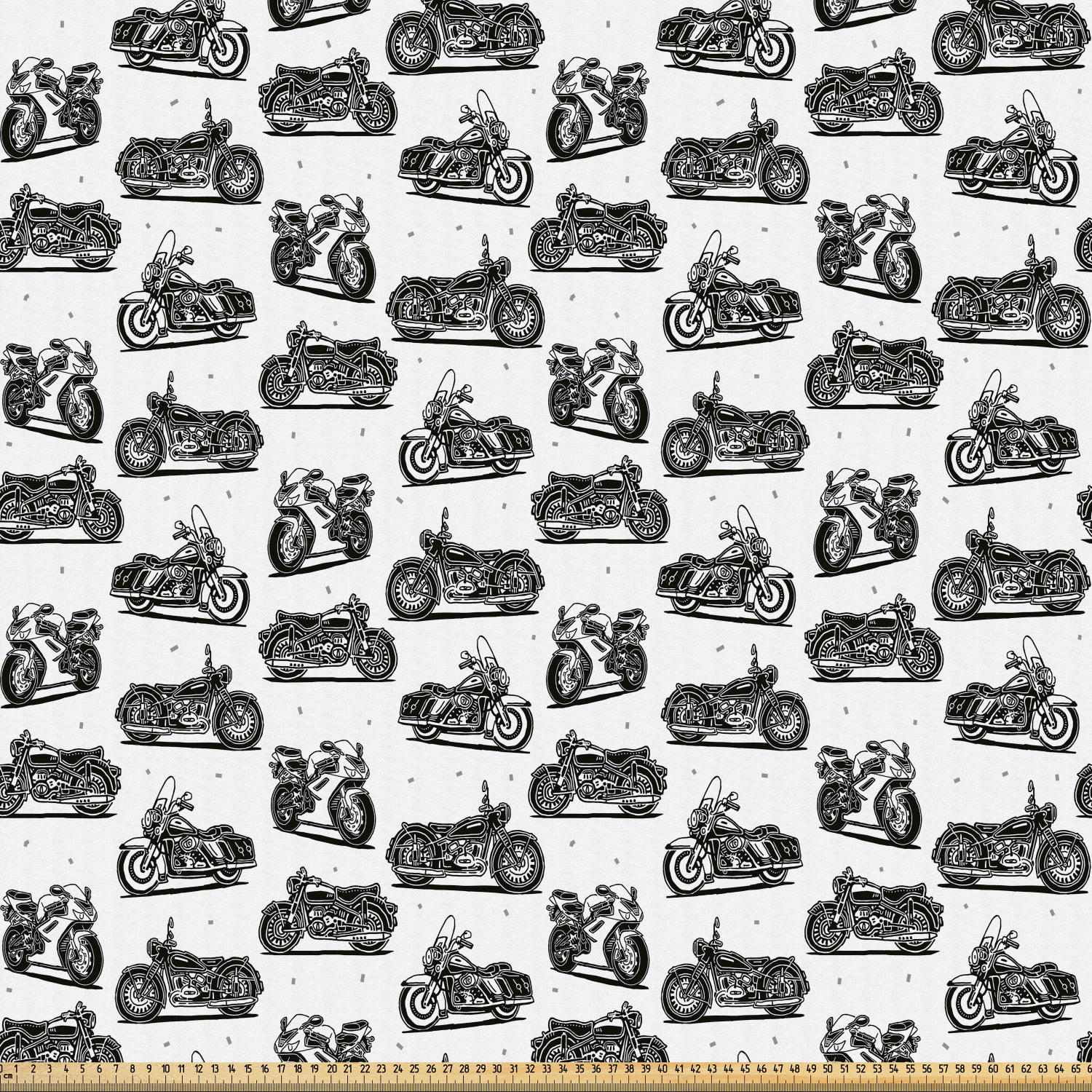 Motorrad Microfaser Stoff als Meterware Retro-Stil Zeichnungen