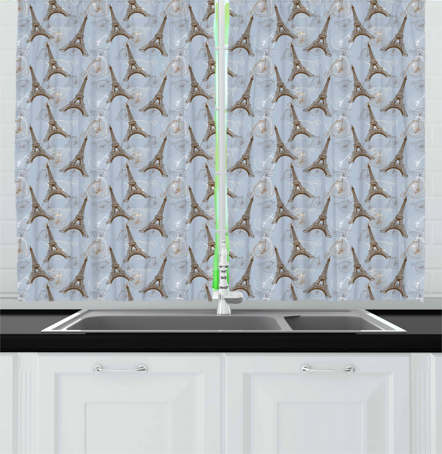Eiffel Kitchen Curtains 2 Panel Set Window Drapes 55/" X 39/" by Ambesonne