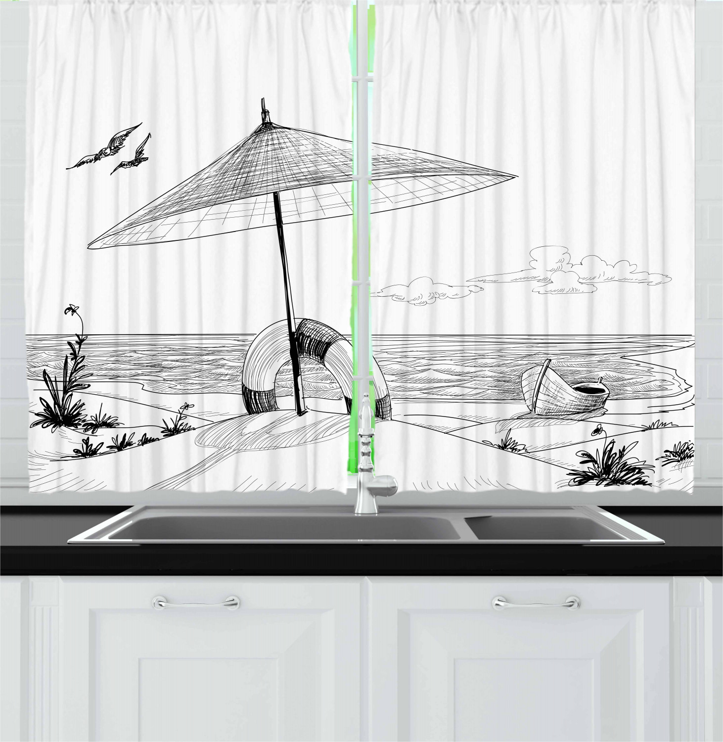 Beach Kitchen Curtains Decoration by Ambesonne Window Treatments 2 Panels
