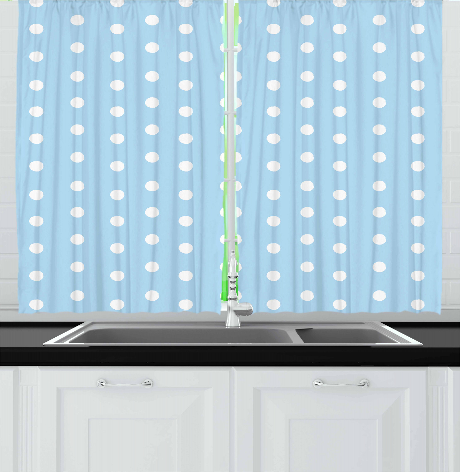 Aqua Kitchen Curtains 2 Panel Set Window Drapes 55" X 39" Ambesonne 