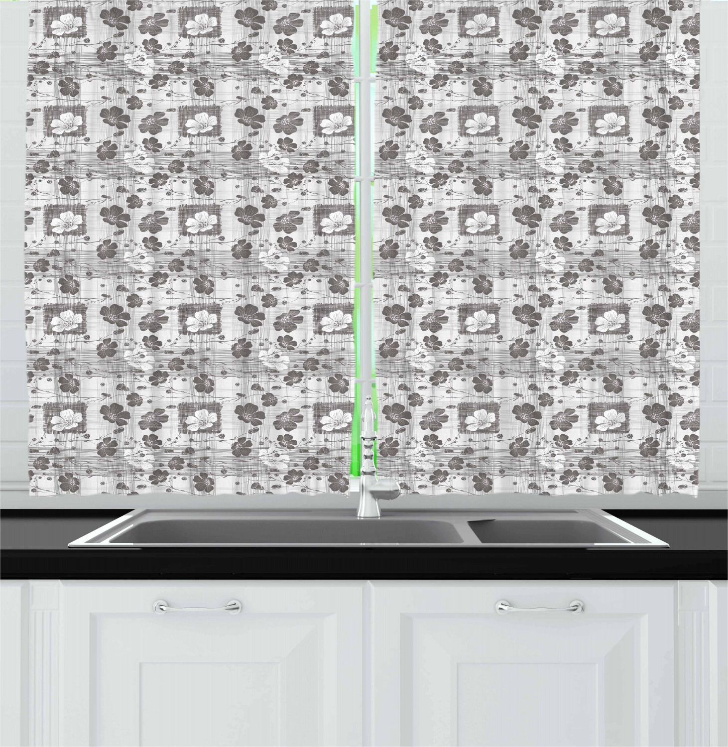 Grey Kitchen Curtains 2 Panel Home Window Drapes 55/" X 39/" Ambesonne