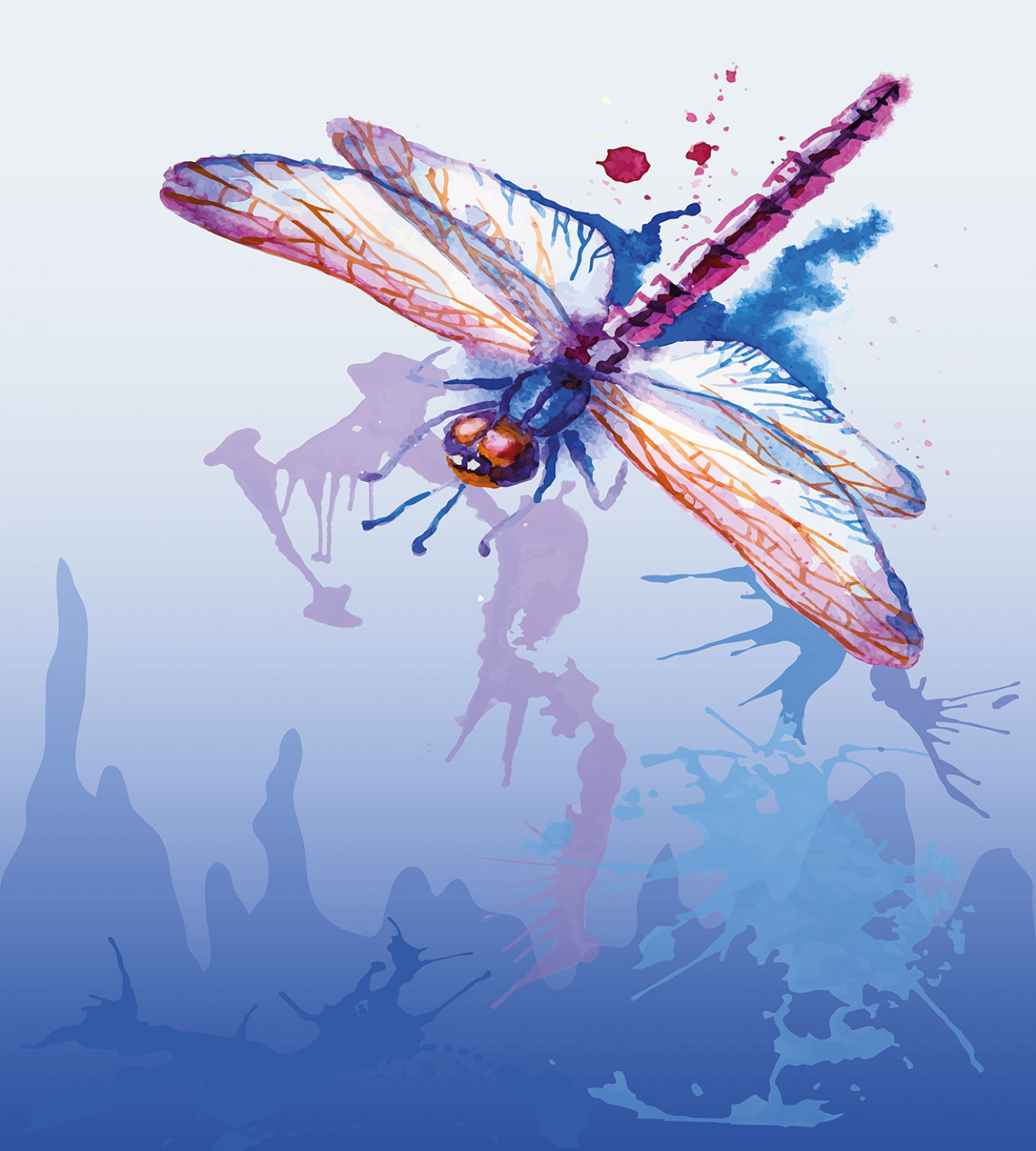 Colorful Duvet Cover Set with Pillow Shams Abstract Dragonfly Print