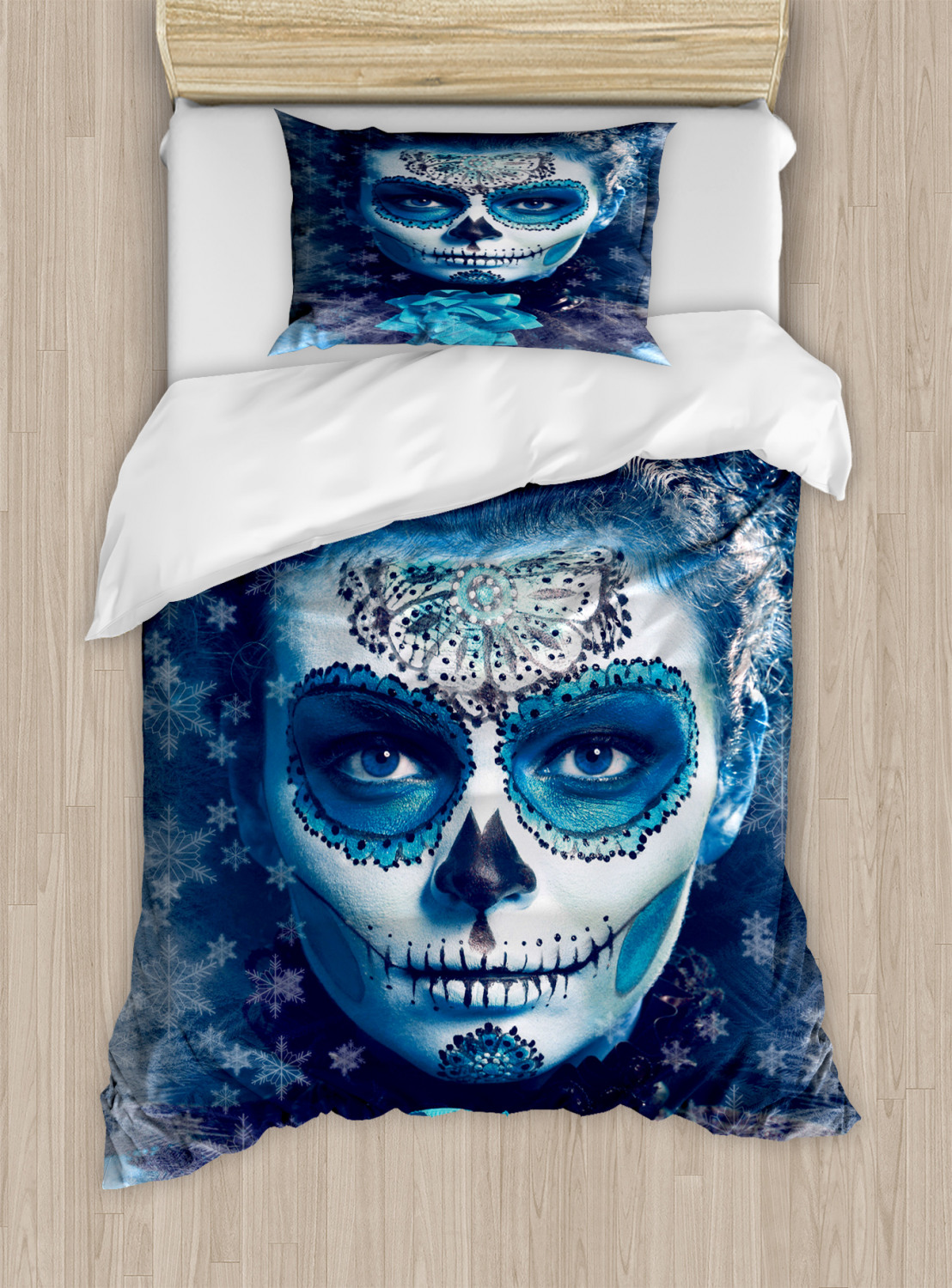 Sugar Skull Duvet Cover Set with Pillow Shams Frozen Dead Folk Print