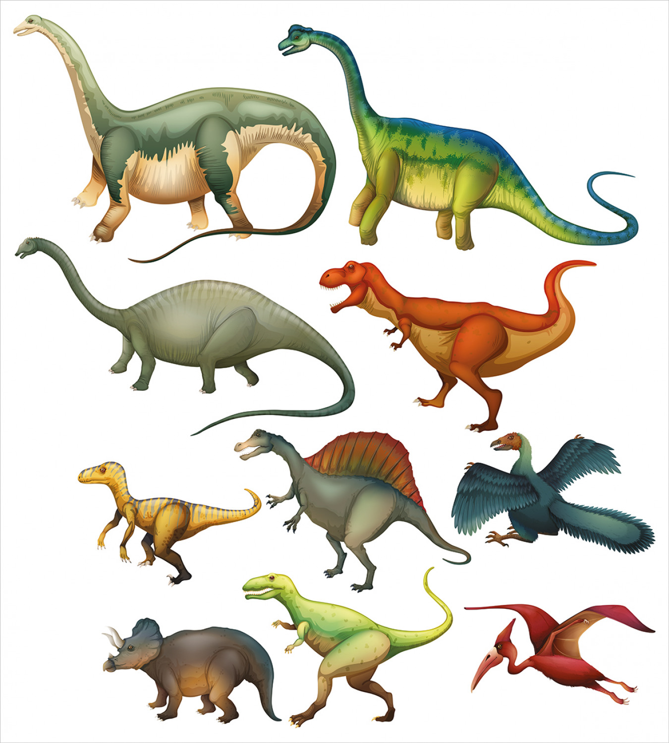 Много динозавров на белом фоне