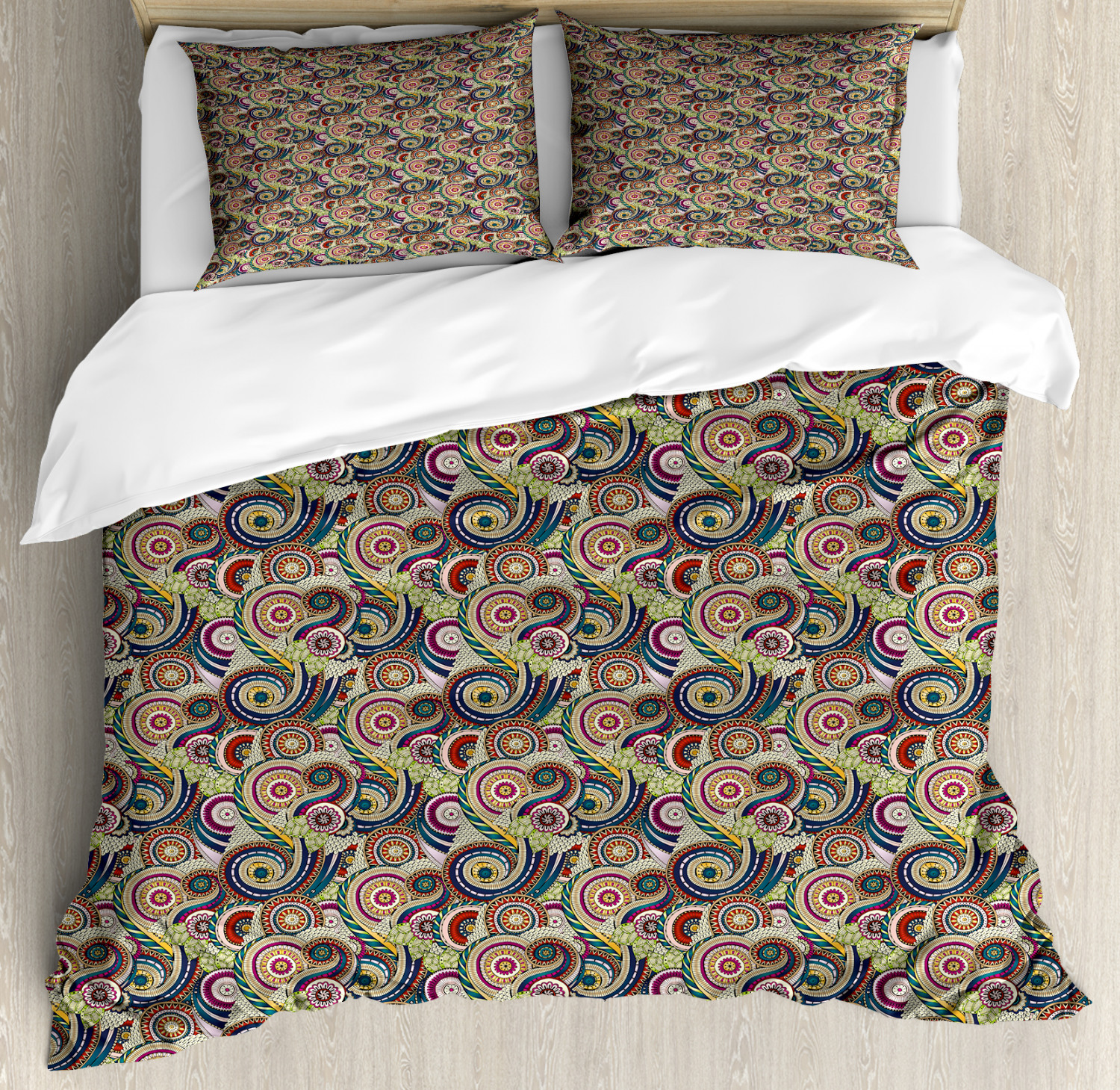 Abstract Duvet Cover Set With Pillow Shams Eastern Sketch Paisley Print