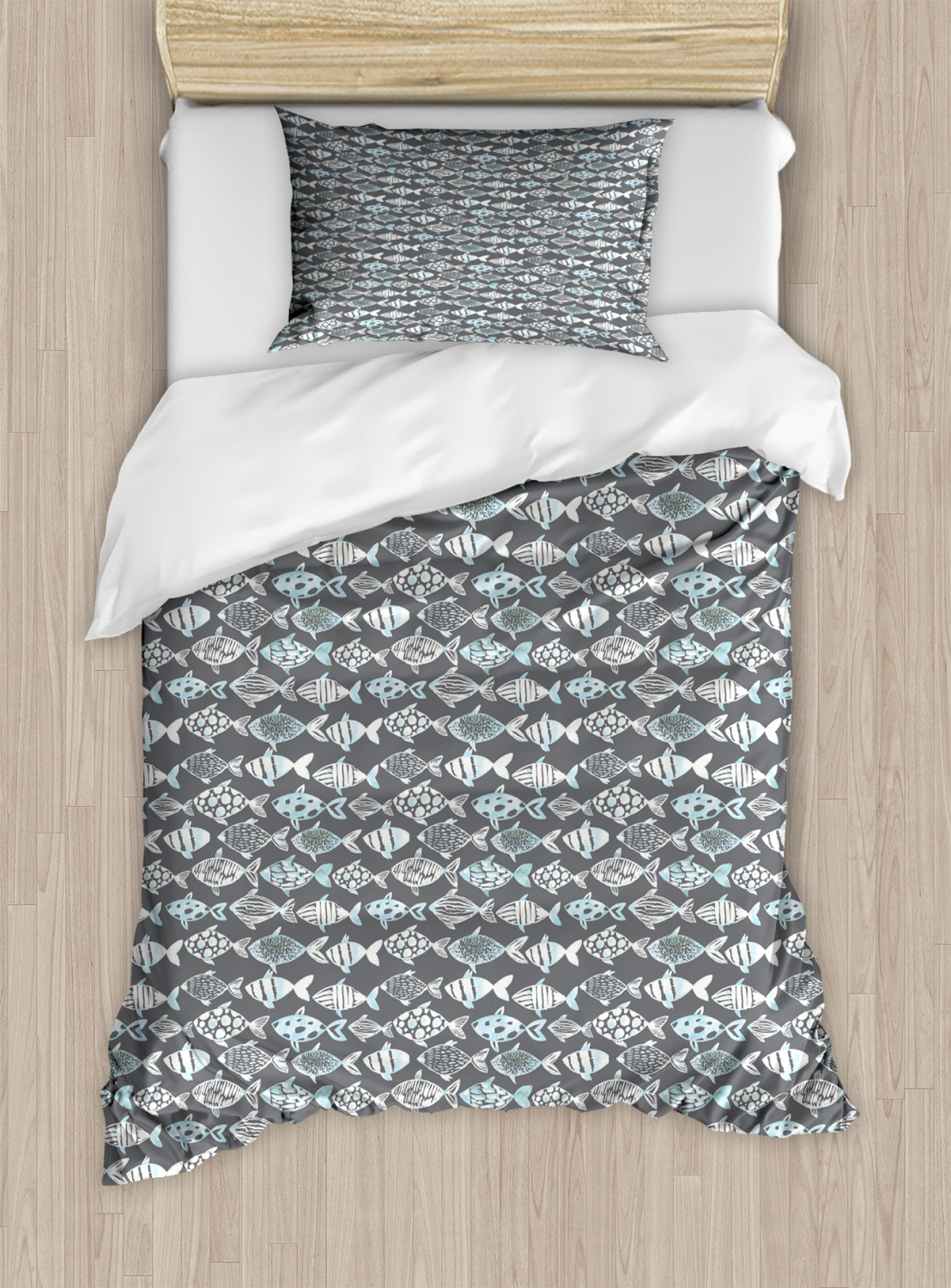 Fish Pattern Duvet Cover Set Twin Queen King Sizes with Pillow Shams Ambesonne