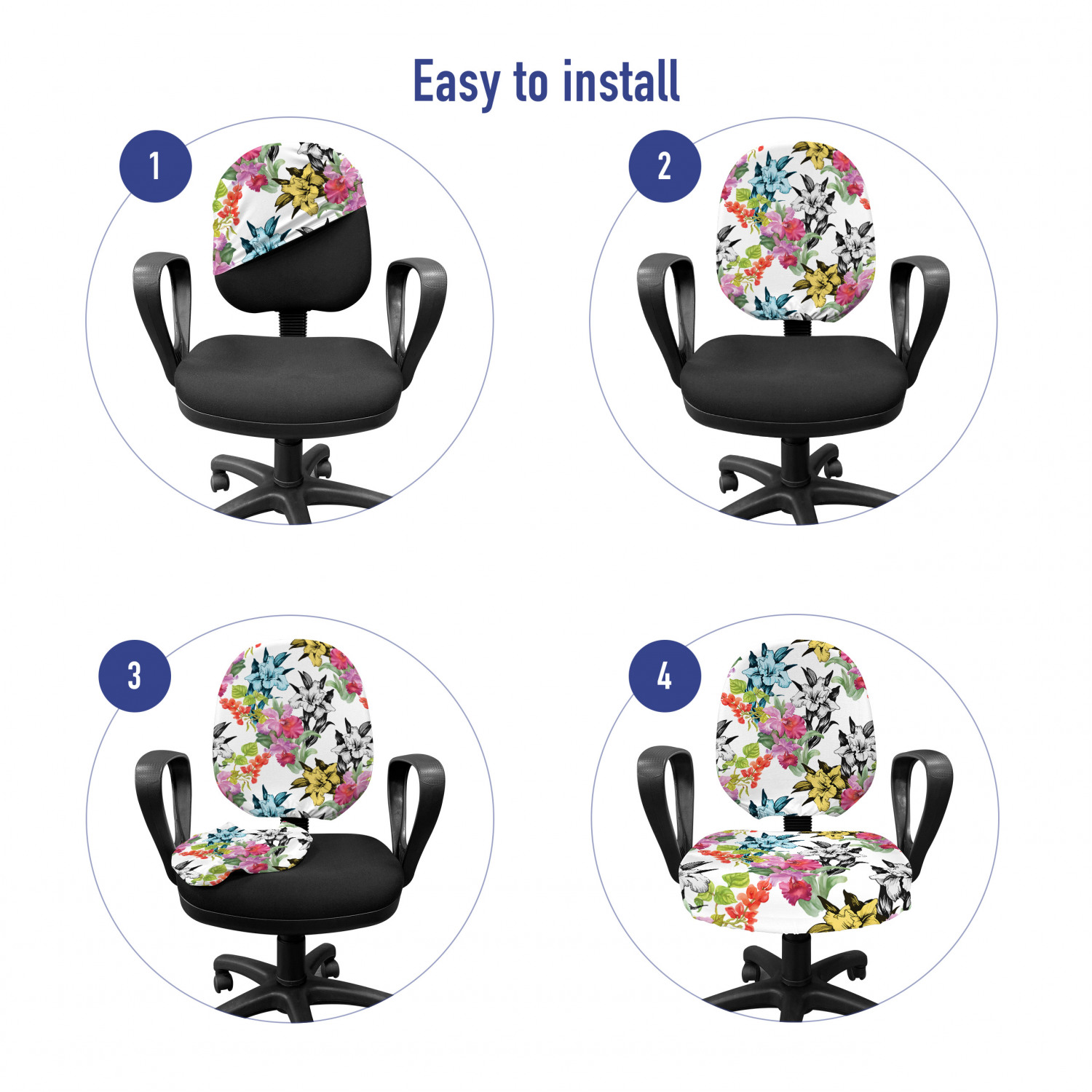 Ambesonne Floral Drawings Office Chair Slipcover Protective Stretch Cover