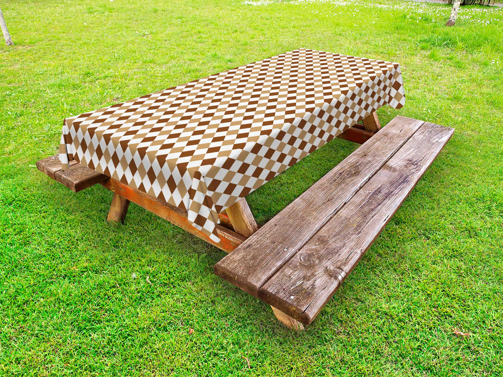 Kariert Outdoor Tischdecke Brown Tones Squares Kunst Gartentisch Servietten