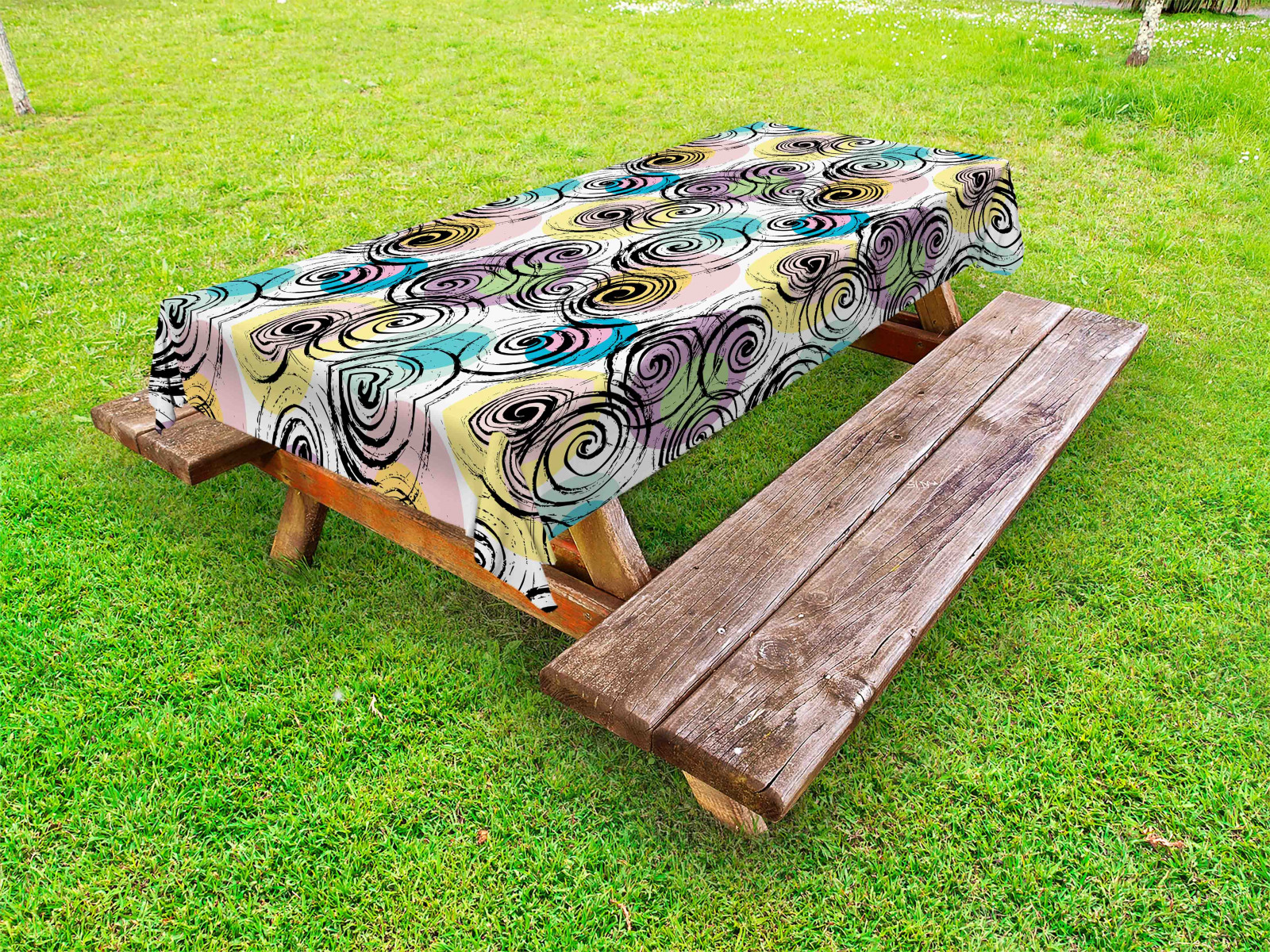 Abstrakt Outdoor Tischdecke Moderne Spiralen und Kreise Gartentisch Servietten - Bild 1 von 1