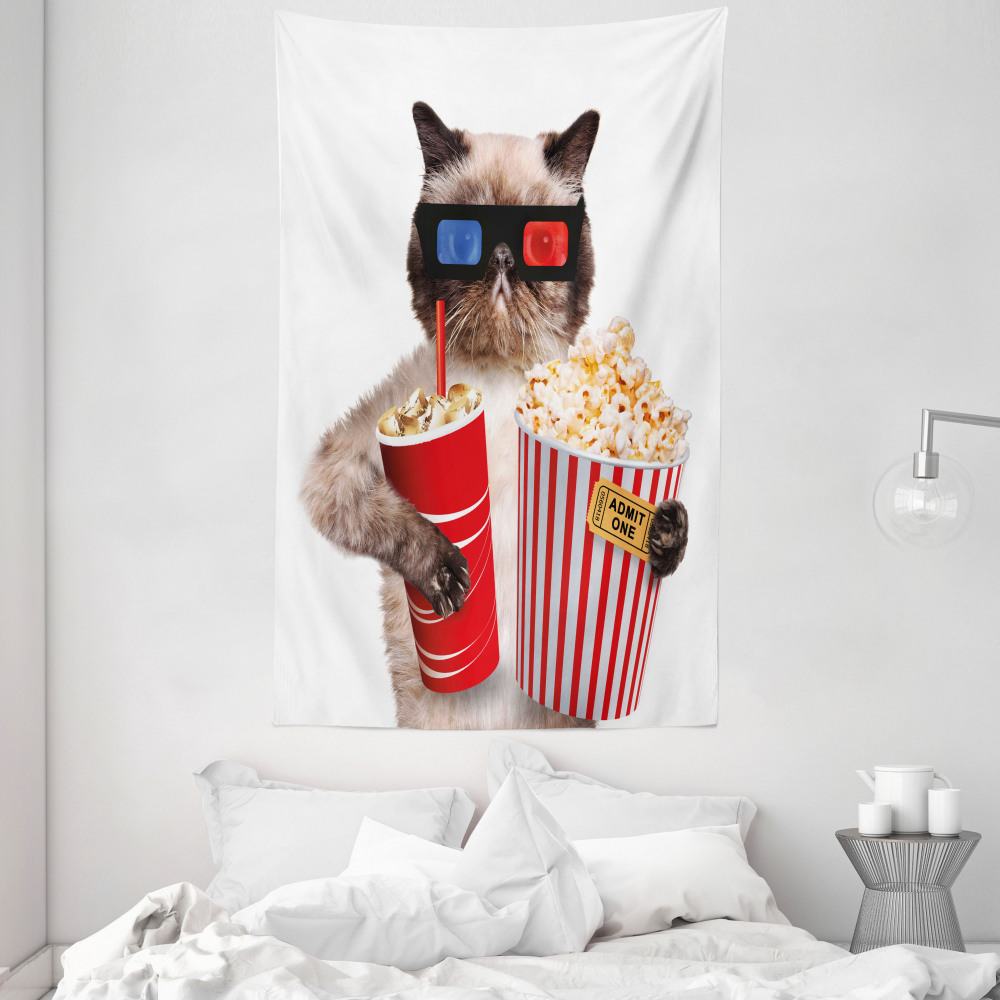 Cine Tapiz de Pared de Microfibra gato palomitas | eBay