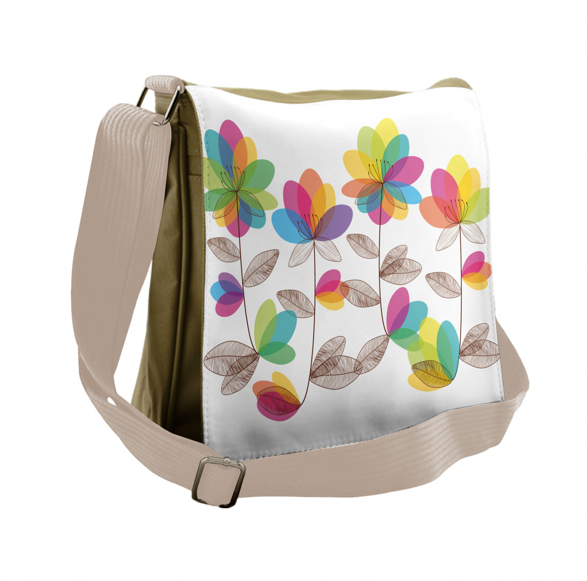 Colored Blooming Flowers Messenger Bag