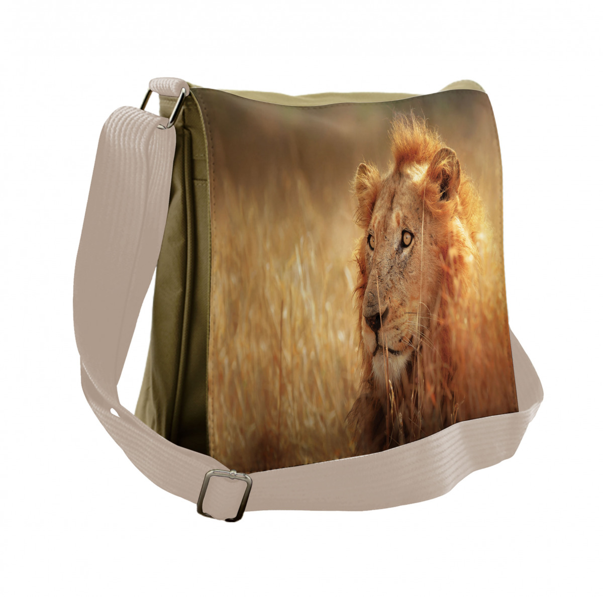 Male Lion Grass Field Messenger Bag