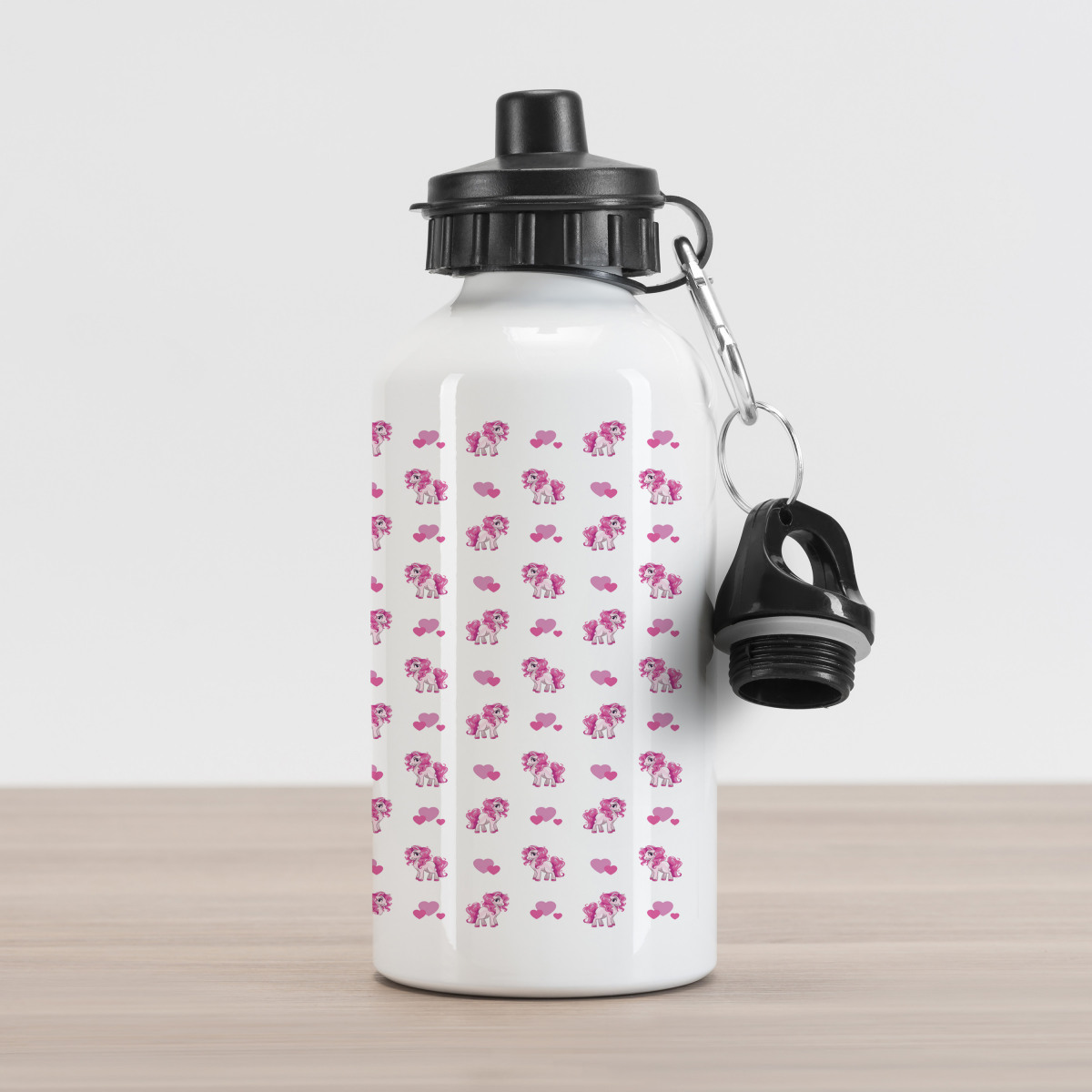 Pink Hearts Girls Pony Aluminum Water Bottle