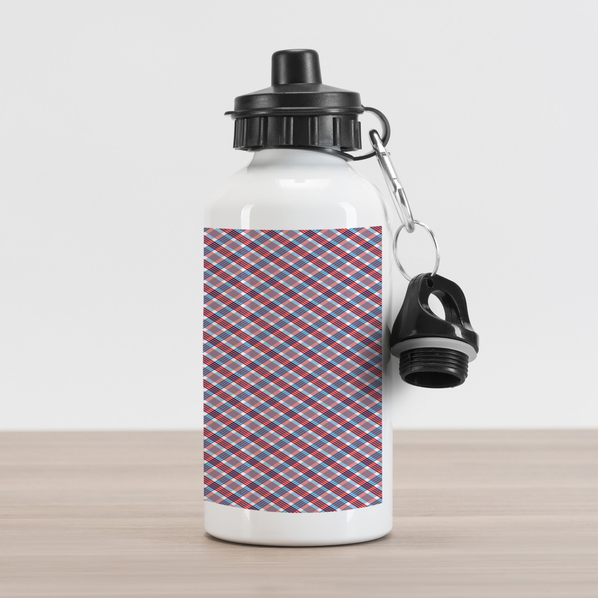 Checkered Diagonal Lines Aluminum Water Bottle