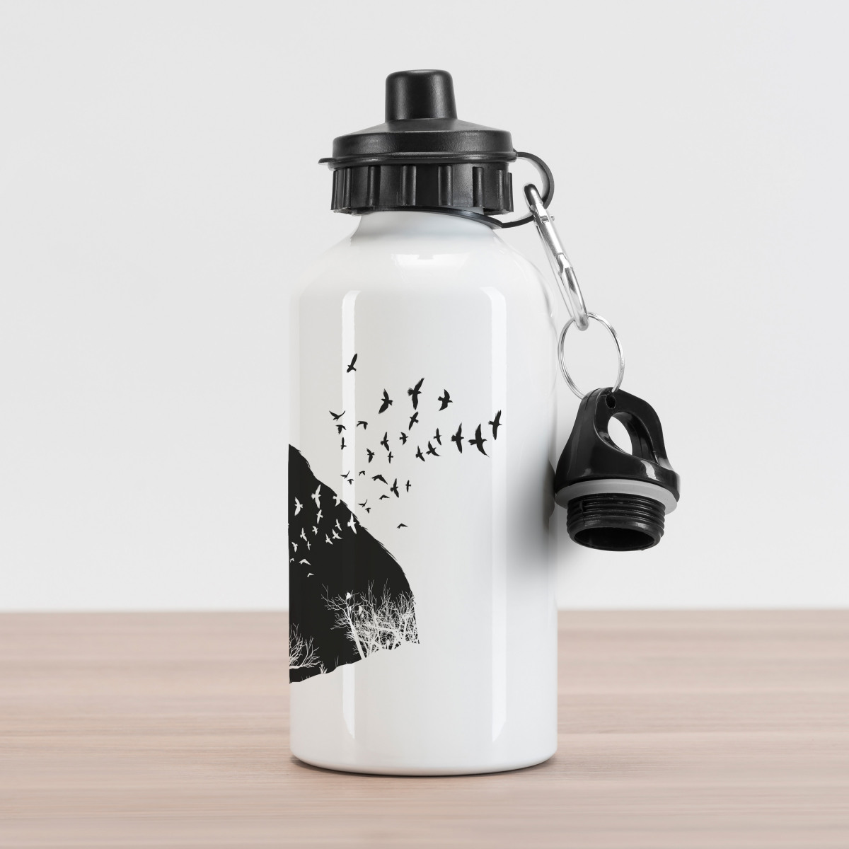 Black Thermos Bottle With Mandala, Water Bottle, Travel Bottle