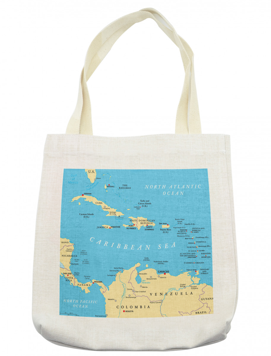 Caribbean Capitals Map Tote Bag