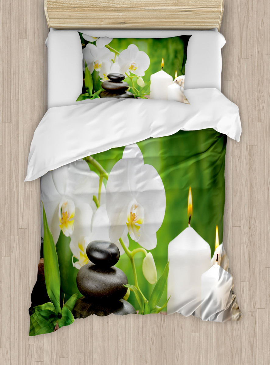 Romantic Zen Stone Orchids Duvet Cover Set