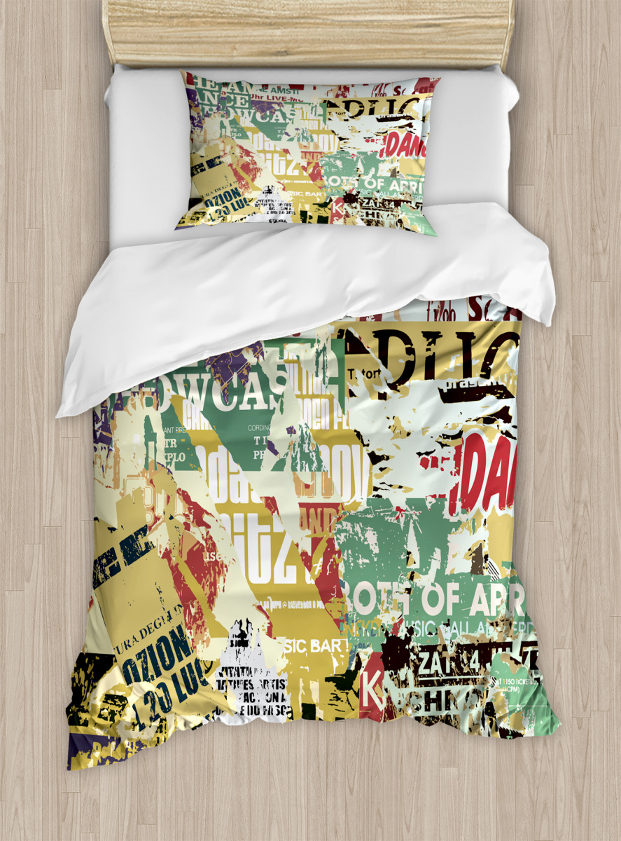 Old Torn Posters Collage Duvet Cover Set, Photo Collage Duvet Cover
