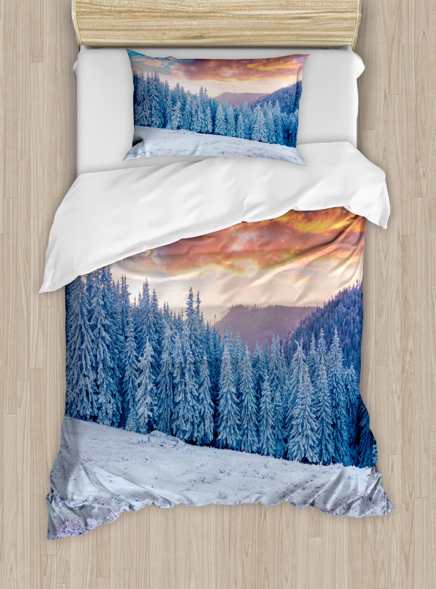 Snow Mountain Twin Duvet Cover Kids, Luxury Soft Microfiber with