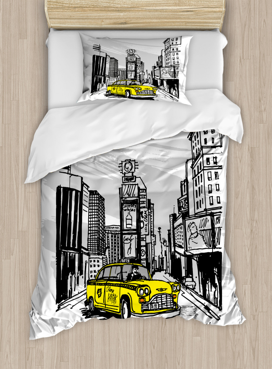 Cab In New York City Duvet Cover Set