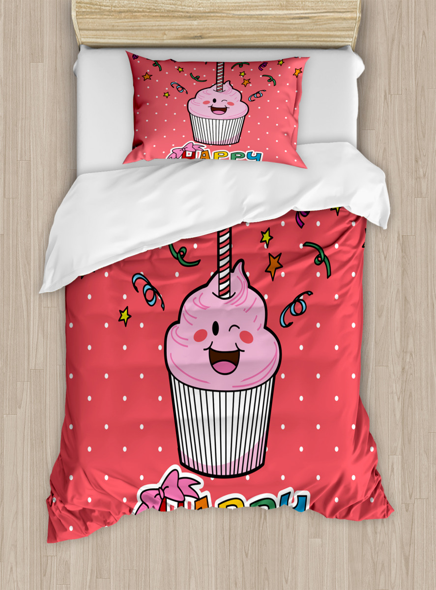 Pink Cupcake Bow Duvet Cover Set