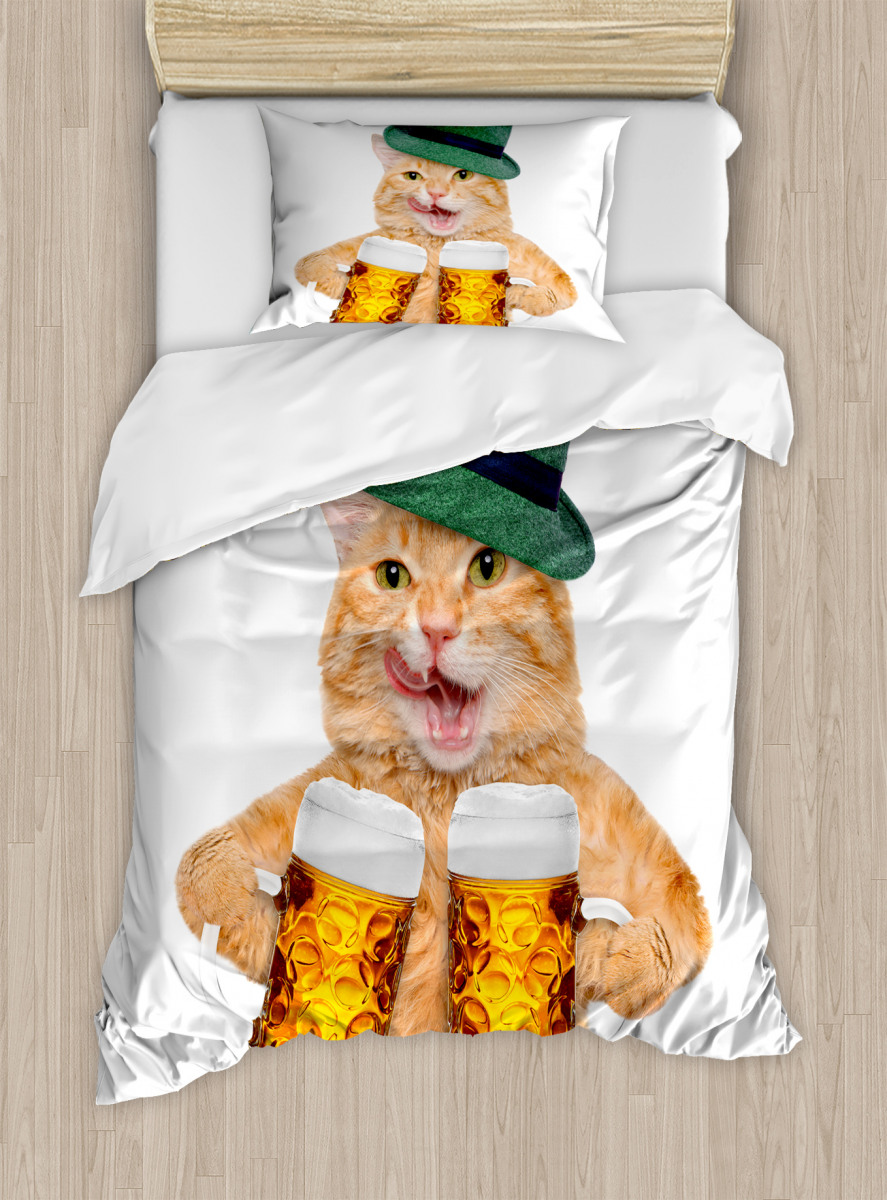 Cool Cat Hat Beer Mug Funny Duvet Cover Set, Funny Duvet Covers