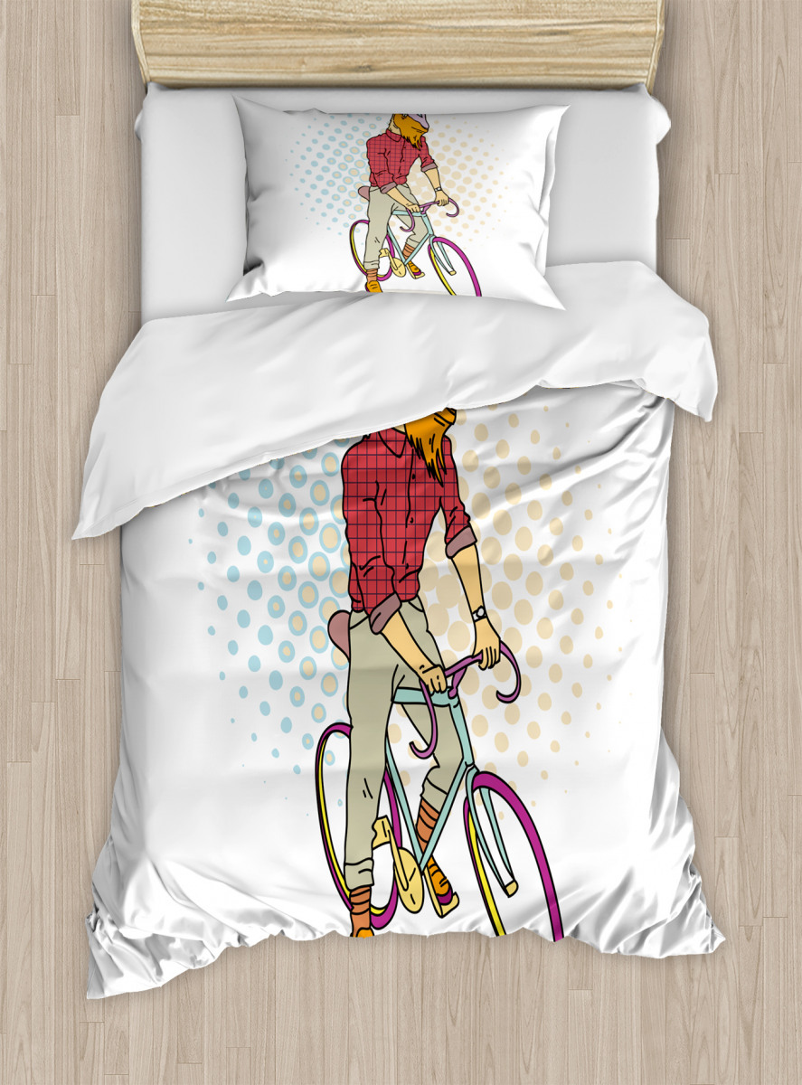 Hipster Goat On Bicycle Duvet Cover Set