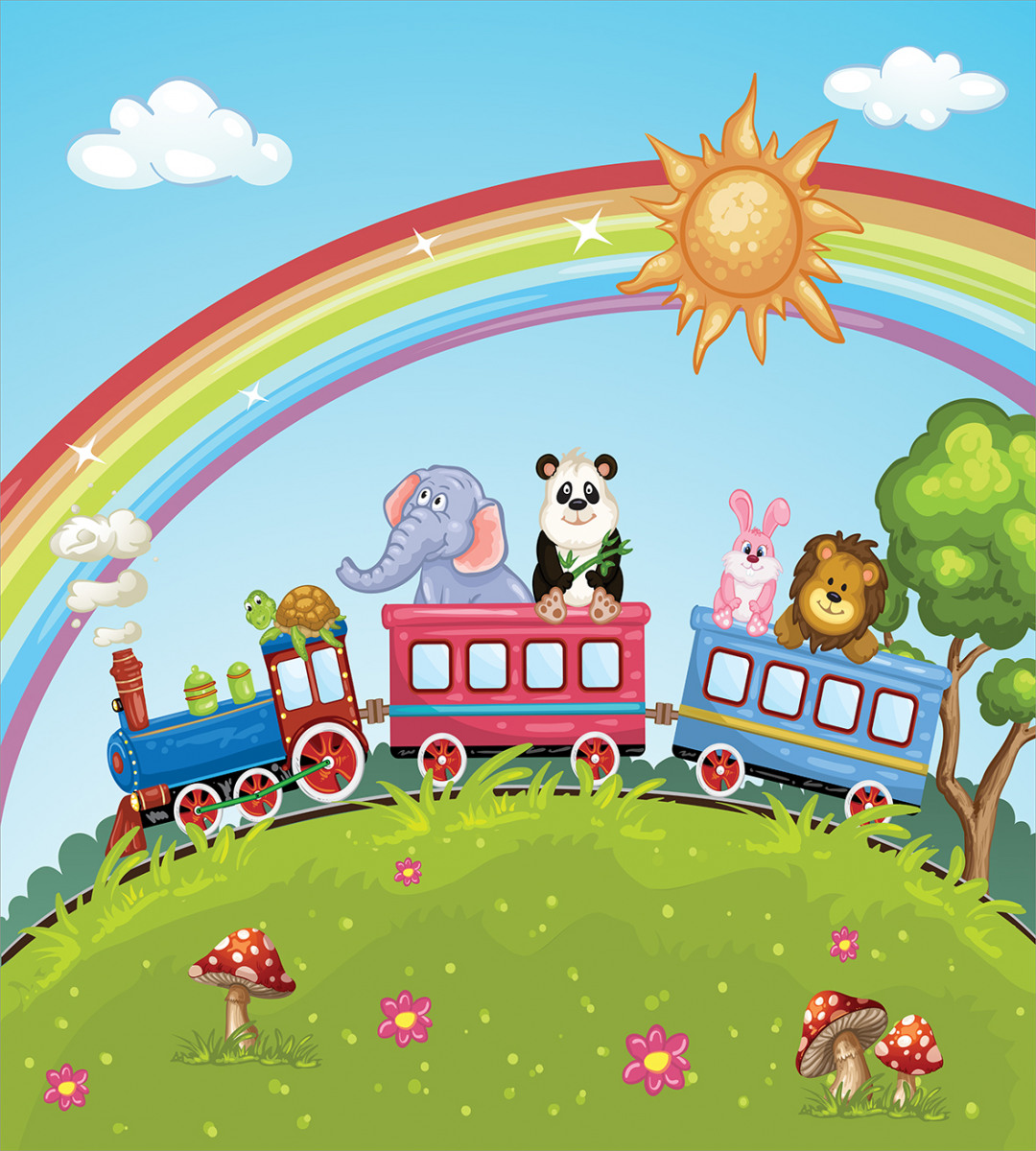 Animal Train Rainbow Funny Duvet Cover Set