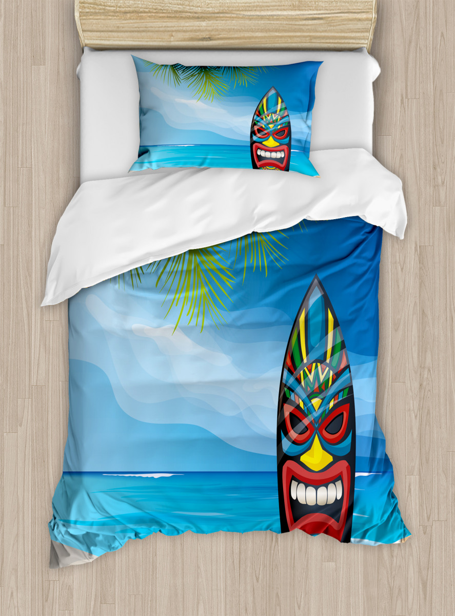 Tiki Surfboard Duvet Cover Set