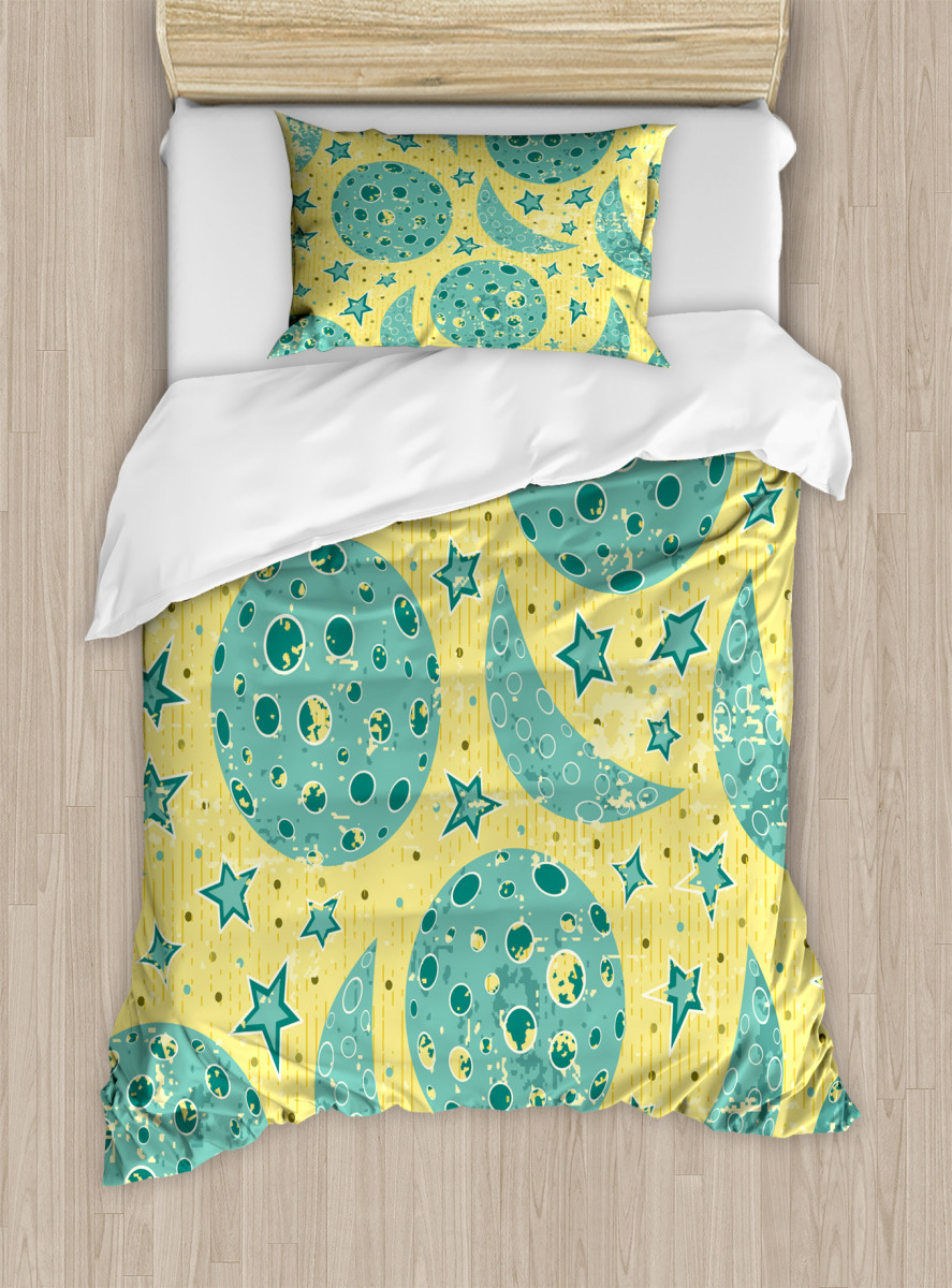 Grunge Style Moon Phases Duvet Cover Set