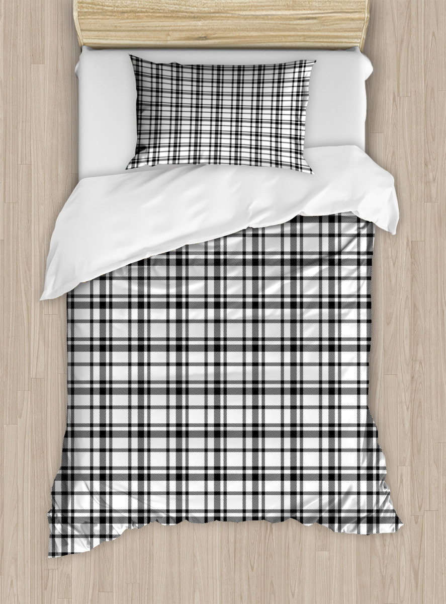 Black And White Grid Duvet Cover Set