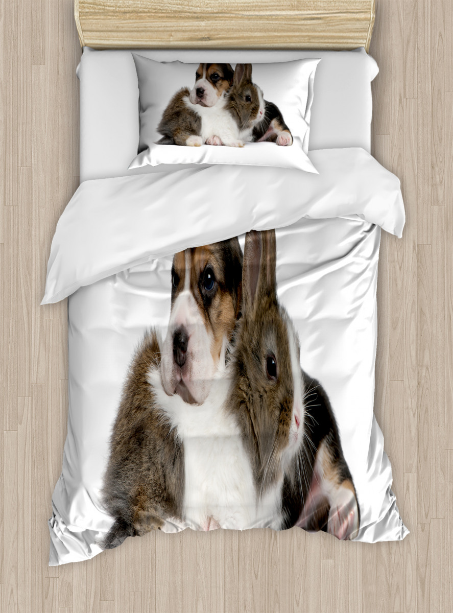 Rabbit Puppy Pet Friends Duvet Cover Set