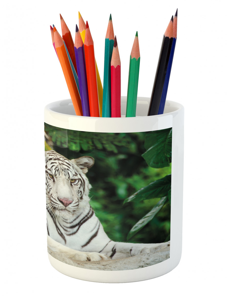Albino Bengal Cat on Rock Pencil Pen Holder