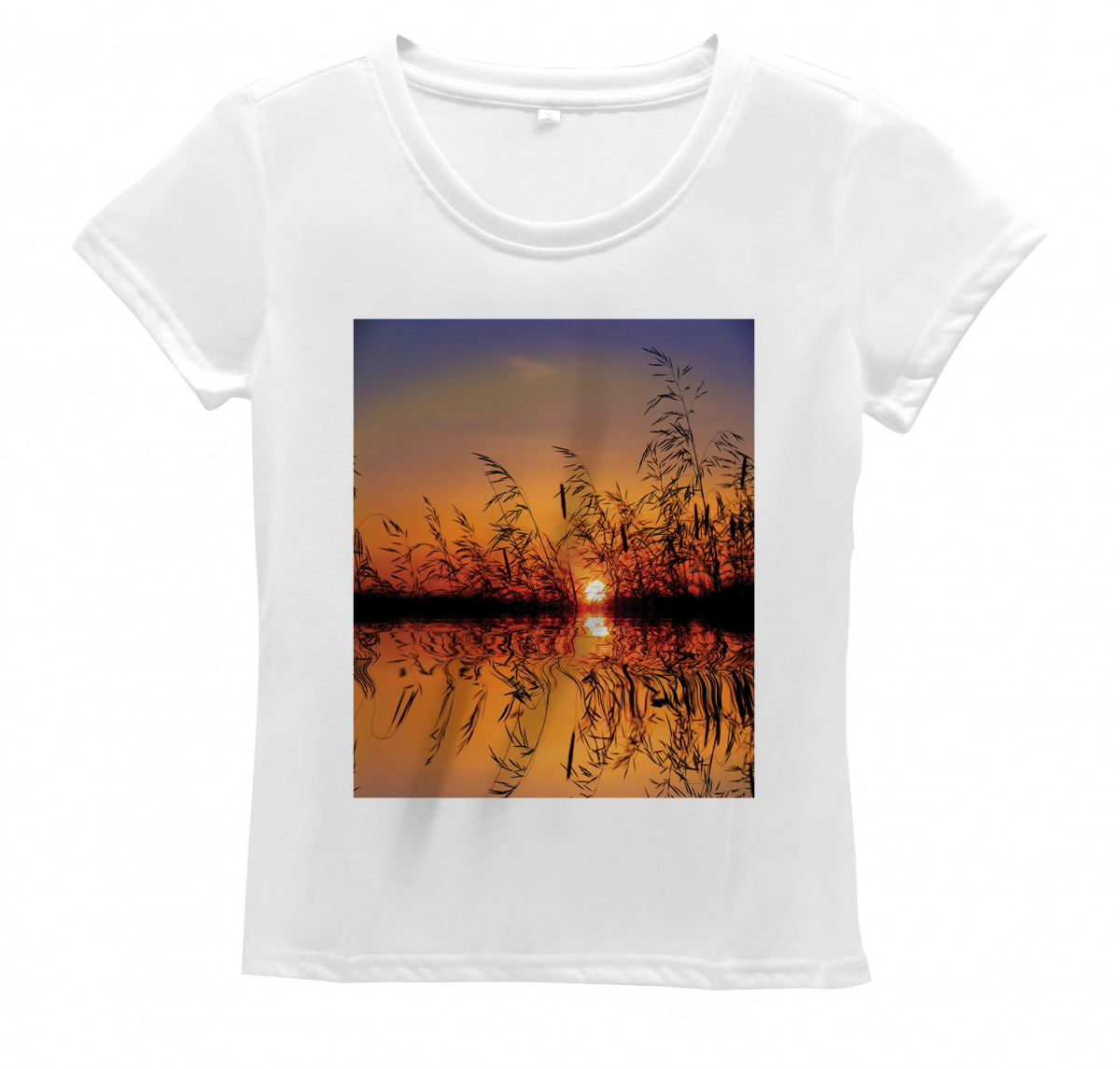 Nature Casual Tops Tees Sunset by Lake View Casual Tshirt O Neck Female Tops 