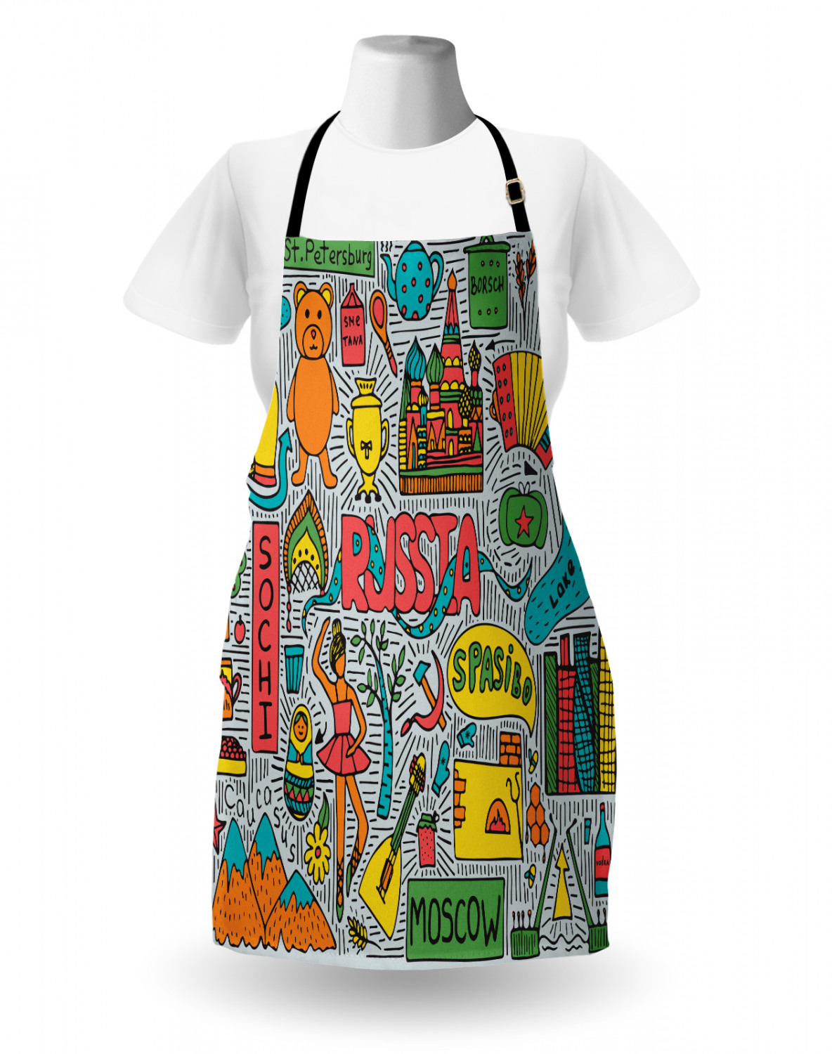 Apron with Adjustable Neck Strap Gardening Cooking Unisex Outdoor Use Ambesonne