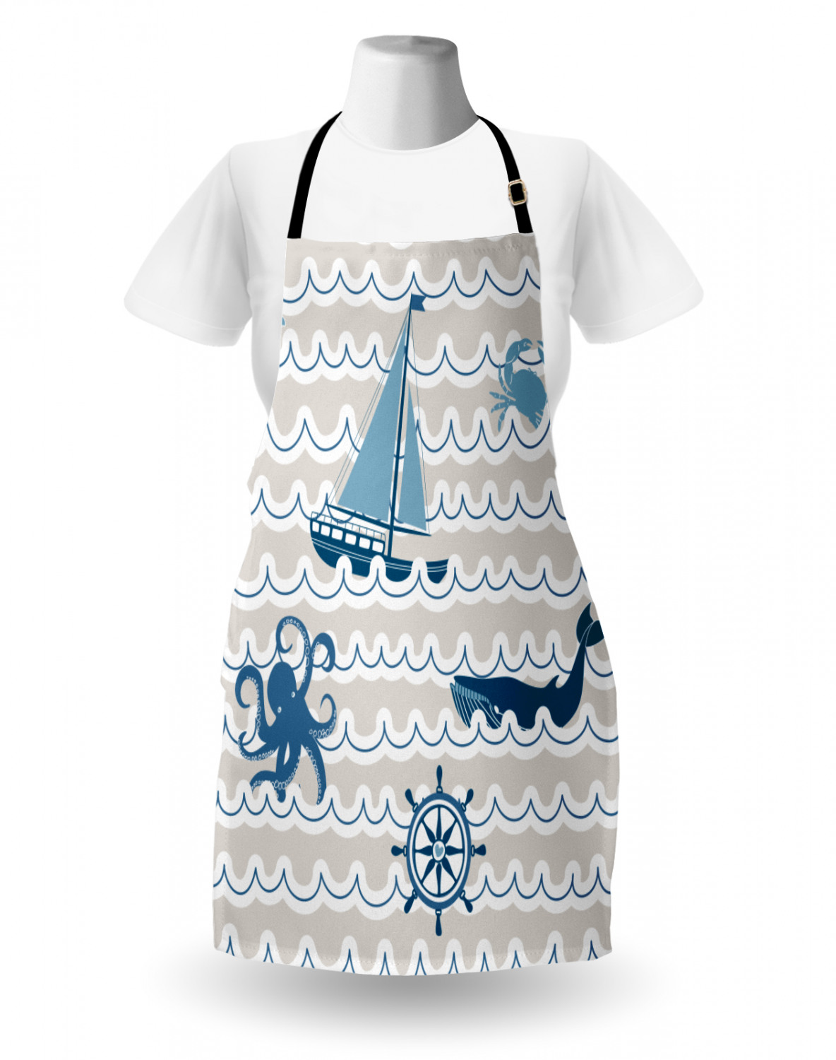 Marine Whale Apron Unisex Kitchen Bib with Adjustable Neck Cooking Baking