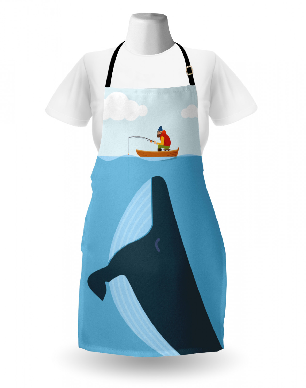 Marine Whale Apron Unisex Kitchen Bib with Adjustable Neck Cooking Baking