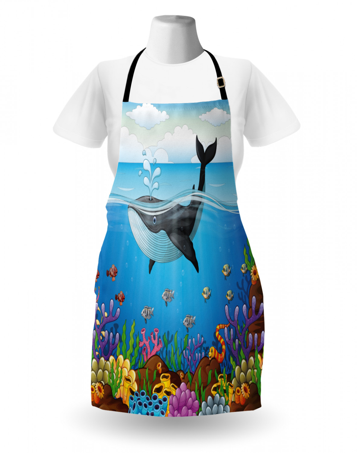 Marine Whale Apron Unisex Kitchen Bib with Adjustable Neck Cooking Baking