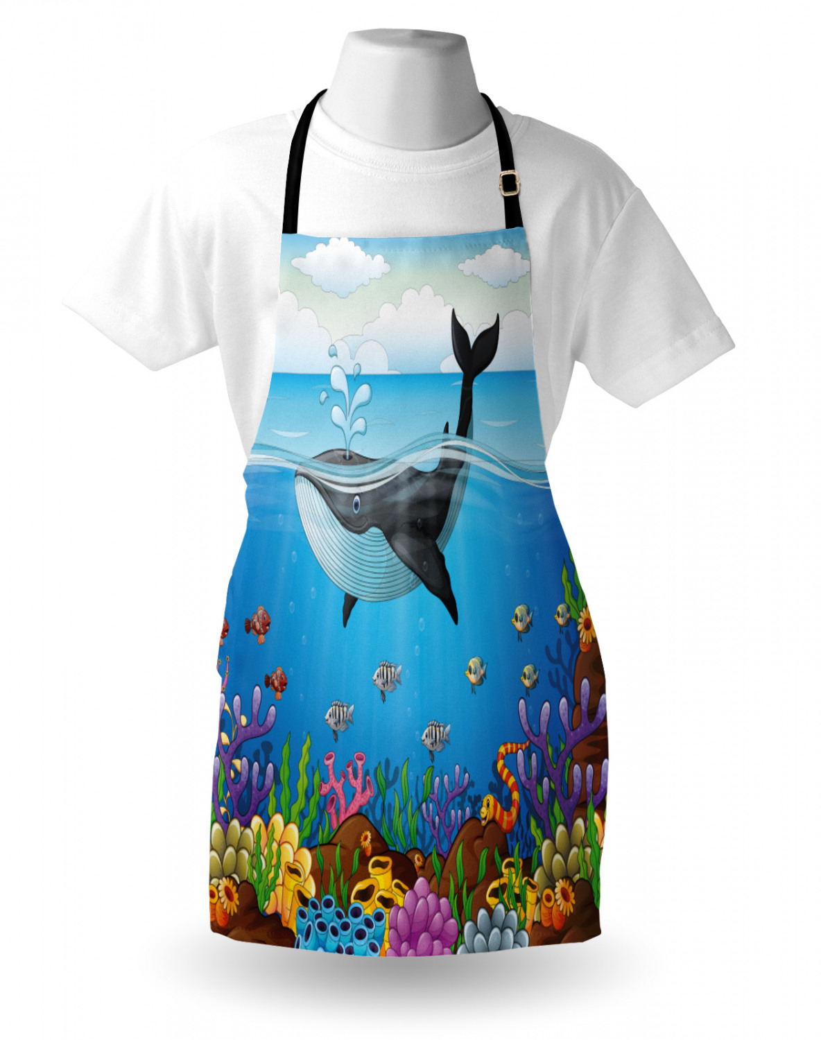 Marine Whale Apron Unisex Kitchen Bib with Adjustable Neck Cooking Baking