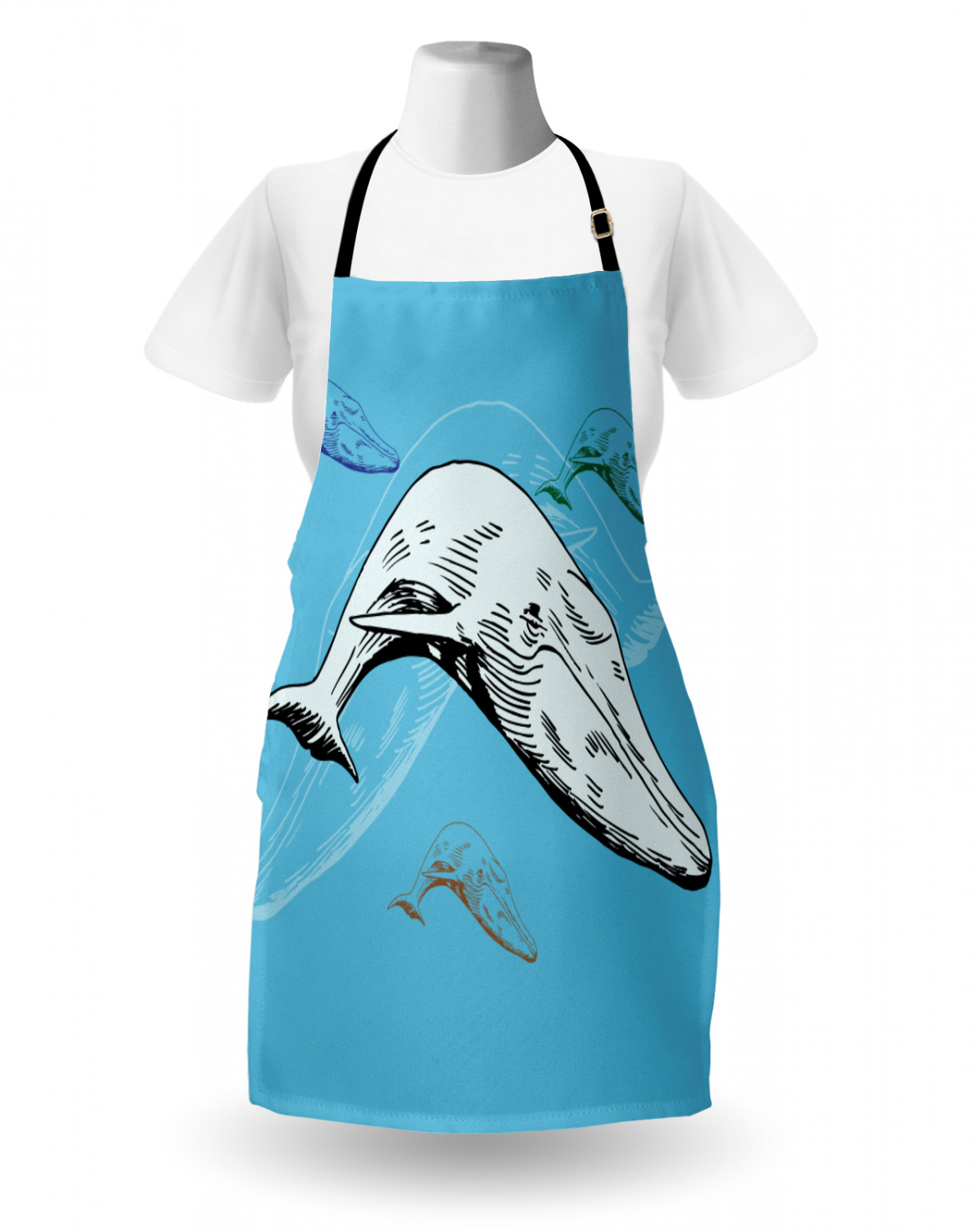 Marine Whale Apron Unisex Kitchen Bib with Adjustable Neck Cooking Baking