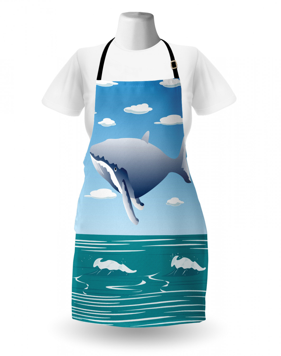 Marine Whale Apron Unisex Kitchen Bib with Adjustable Neck Cooking Baking