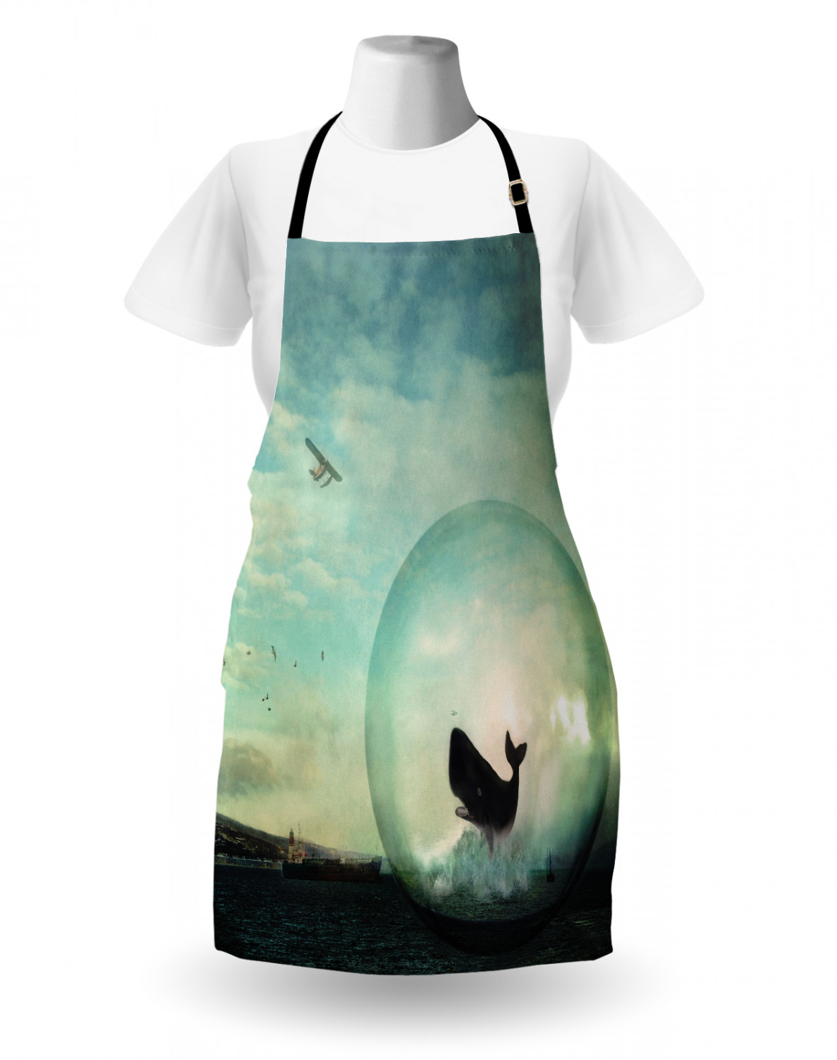 Marine Whale Apron Unisex Kitchen Bib with Adjustable Neck Cooking Baking