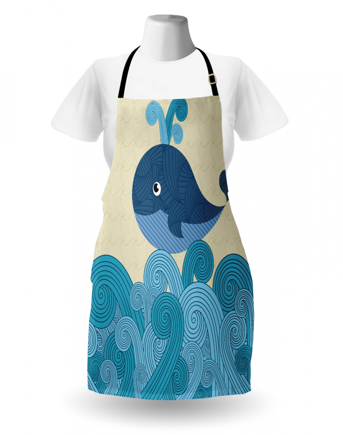 Marine Whale Apron Unisex Kitchen Bib with Adjustable Neck Cooking Baking