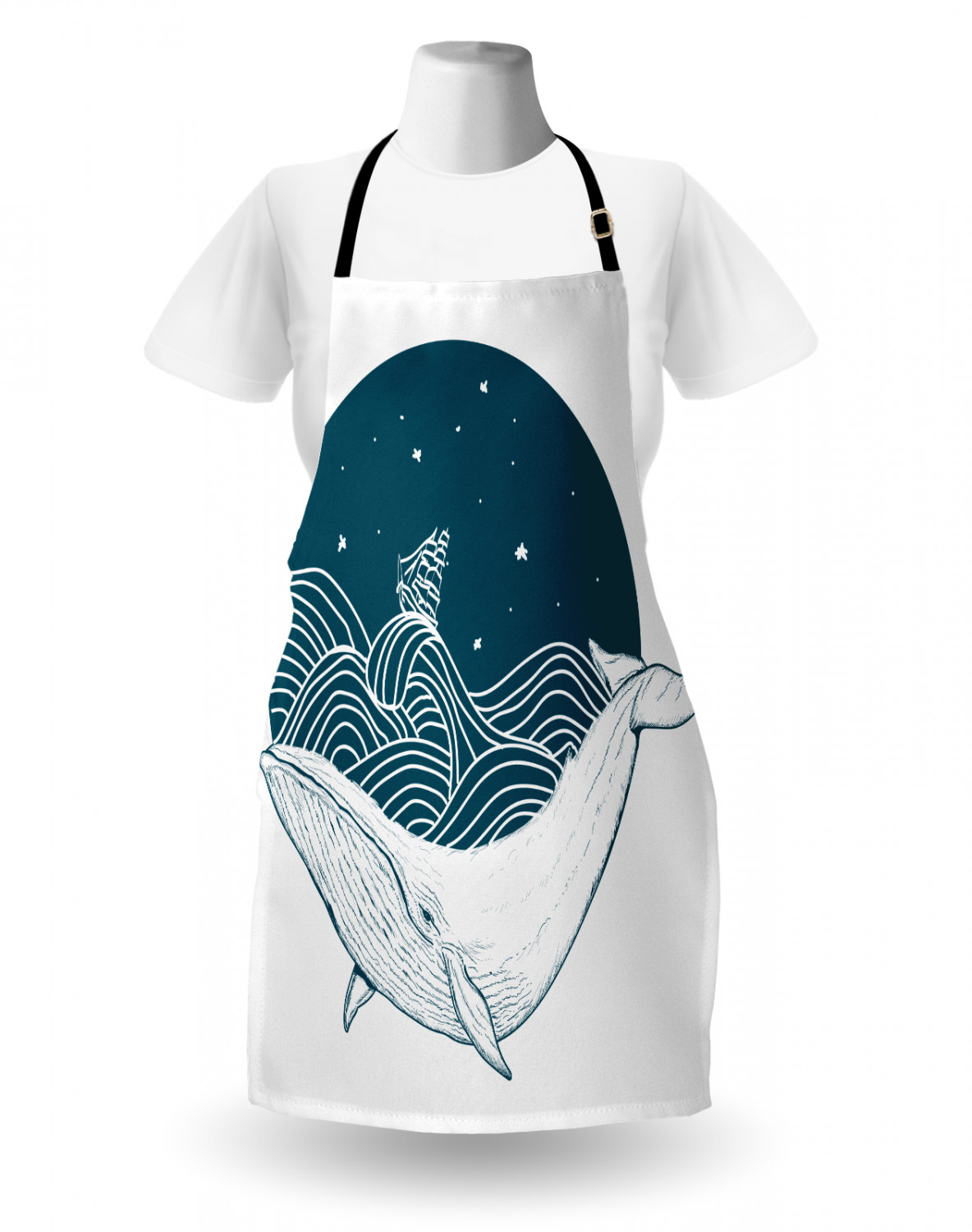 Marine Whale Apron Unisex Kitchen Bib with Adjustable Neck Cooking Baking