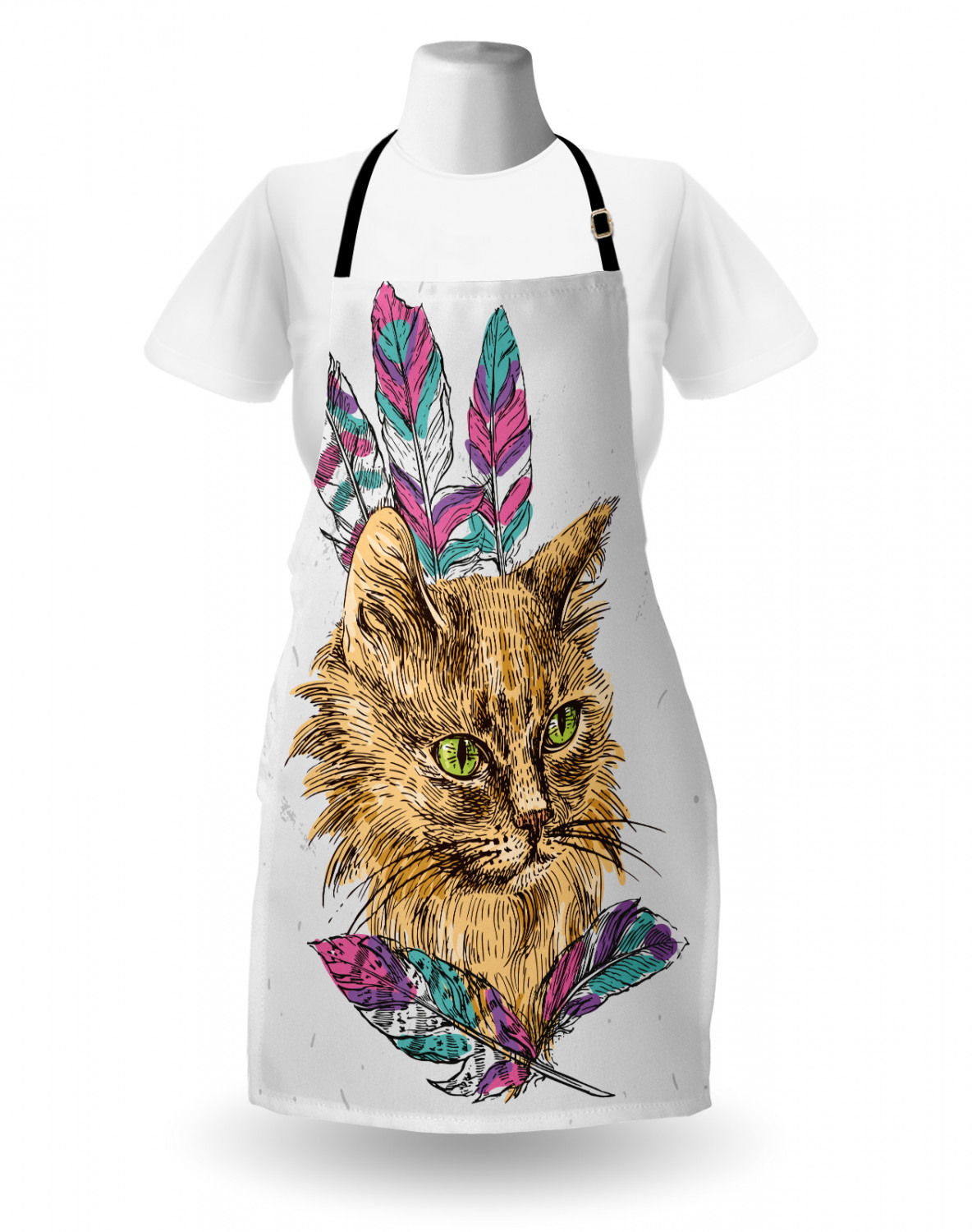 Ambesonne Cat Apron Unisex Kitchen Bib with Adjustable Neck Cooking Baking