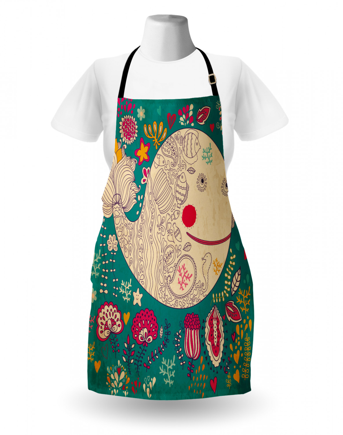 Nautical Whale Apron Unisex Kitchen Bib with Adjustable Neck Cooking