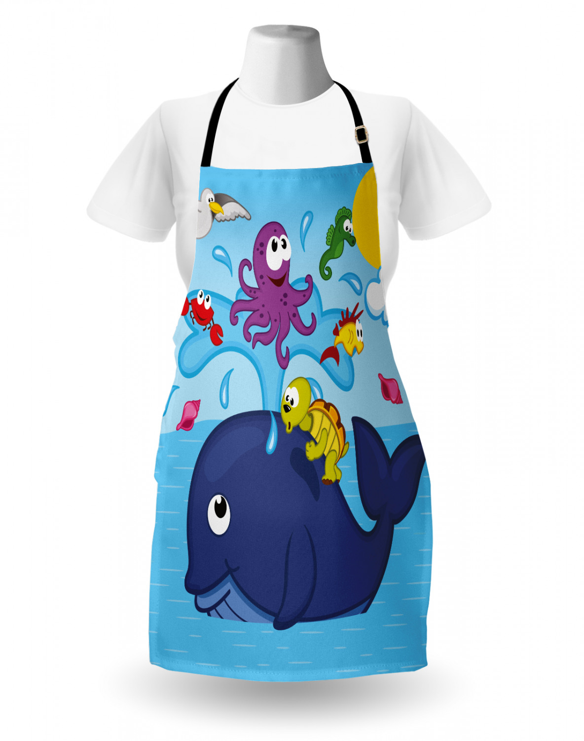 Nautical Whale Apron Unisex Kitchen Bib with Adjustable Neck Cooking