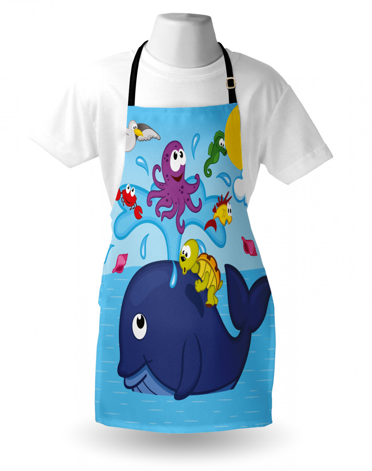 Nautical Whale Apron Unisex Kitchen Bib with Adjustable Neck Cooking