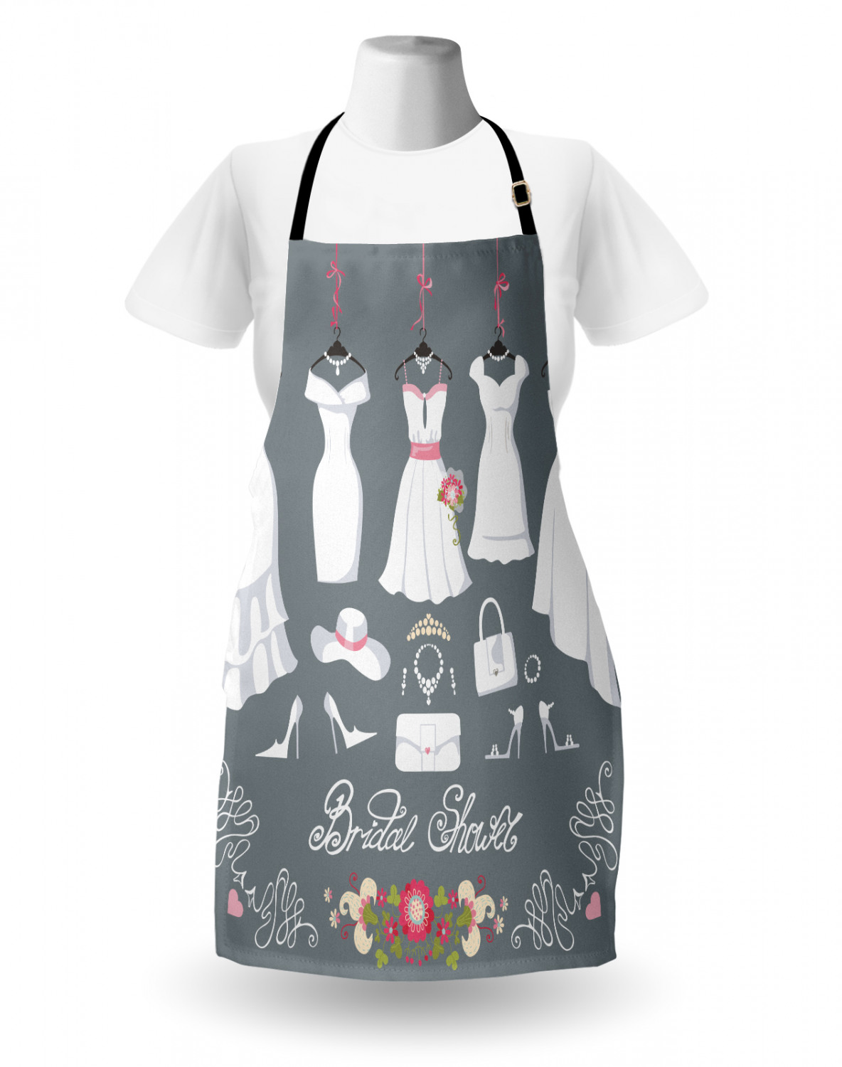 Wedding Apron Unisex Kitchen Bib with Adjustable Neck for Cooking Baking