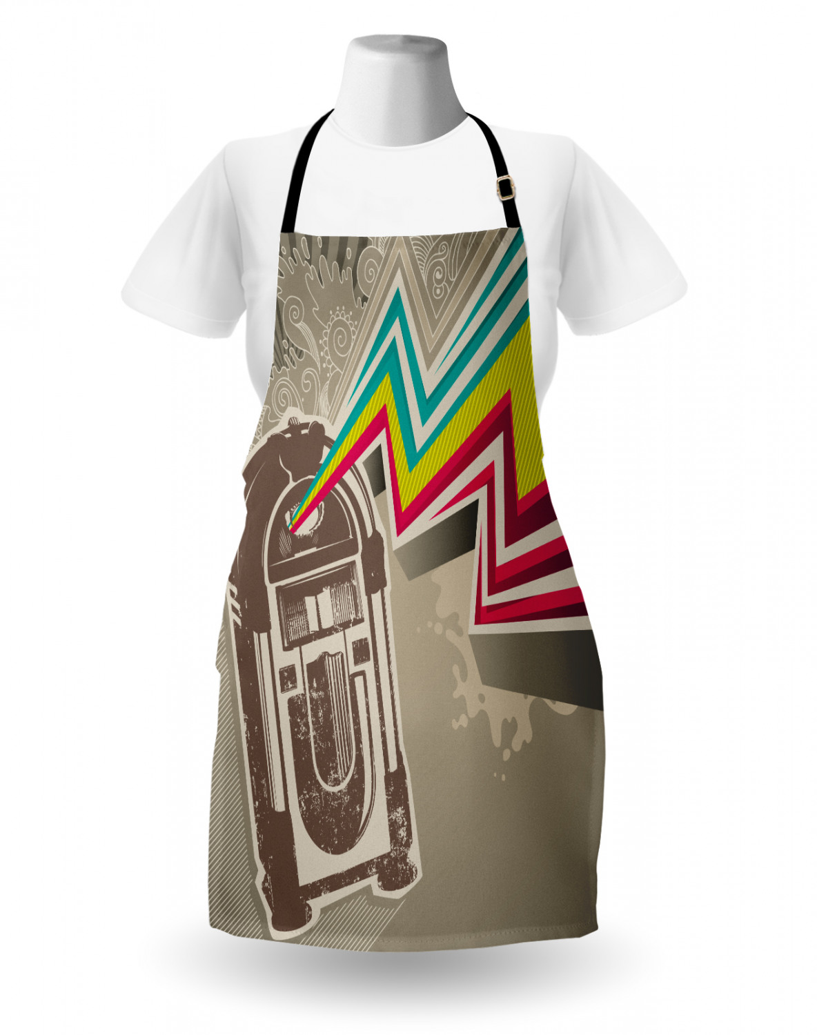 Ambesonne Retro Apron Unisex Kitchen Bib with Adjustable Neck Cooking Baking